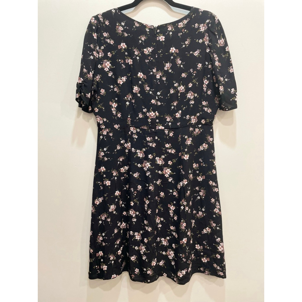 Bardot Black Dark Floral Tie Front Mini Dress 10 Large Grunge Cottage Romantic - Picture 4 of 9